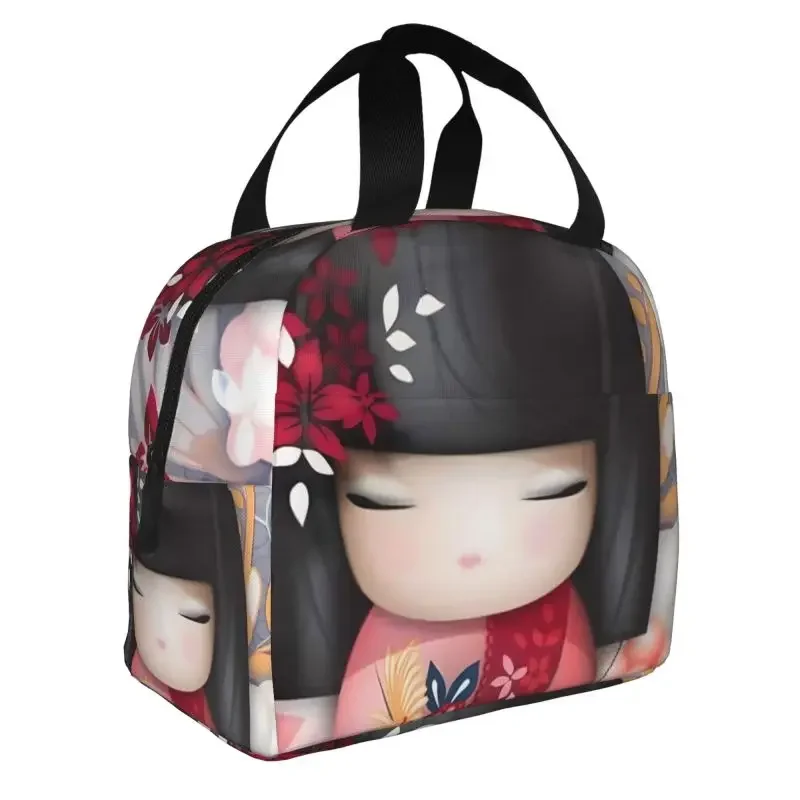 Red Sakura Kokeshi Doll Lunch bag thickened insulated bento bag is suitable for office students men and women food insulated bag