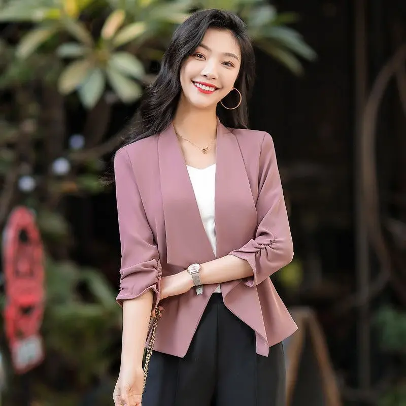 Spring Summer New Korean Thin Solid Cardigan 3/4 Sleeve Loose Irregular Temperament Shirt Tops Fashion Elegant Women Clothing