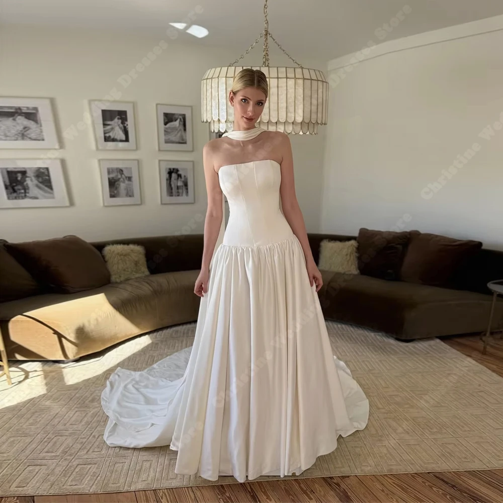 Elegant A-Line Women Wedding Dresses Sexy Strapless sleeveless Bridal Gowns Mopping Length Banquet Vestidos De Novias Customized