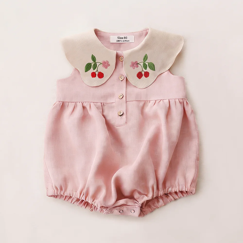 Summer Baby Girl Romper 0-24M 100% Cotton Embroidered Floral Sleeveless Playsuit for Baby Girls Newborn Gift