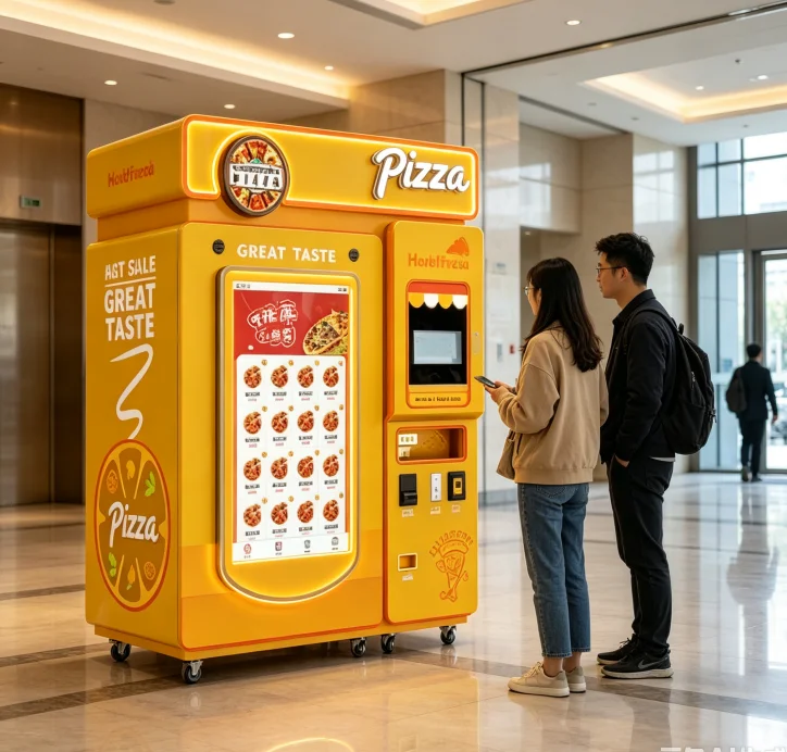 Pizza Vending Machine With 32 Inch Touch Screen Advertising Function Refrigerated Heating Kiosk For Business Use