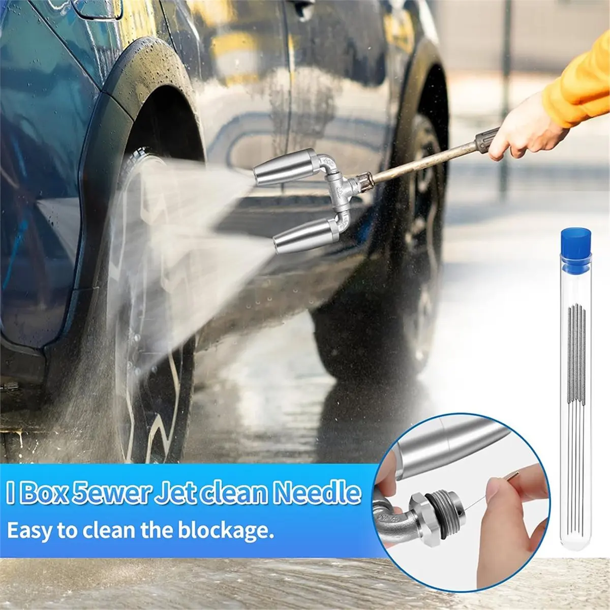 Dual Turbo Nozzle, 360° Rotating Tips, 3.0 Orifice Stainless Steel Twin Turbo Nozzle, 1/4 Quick Connect