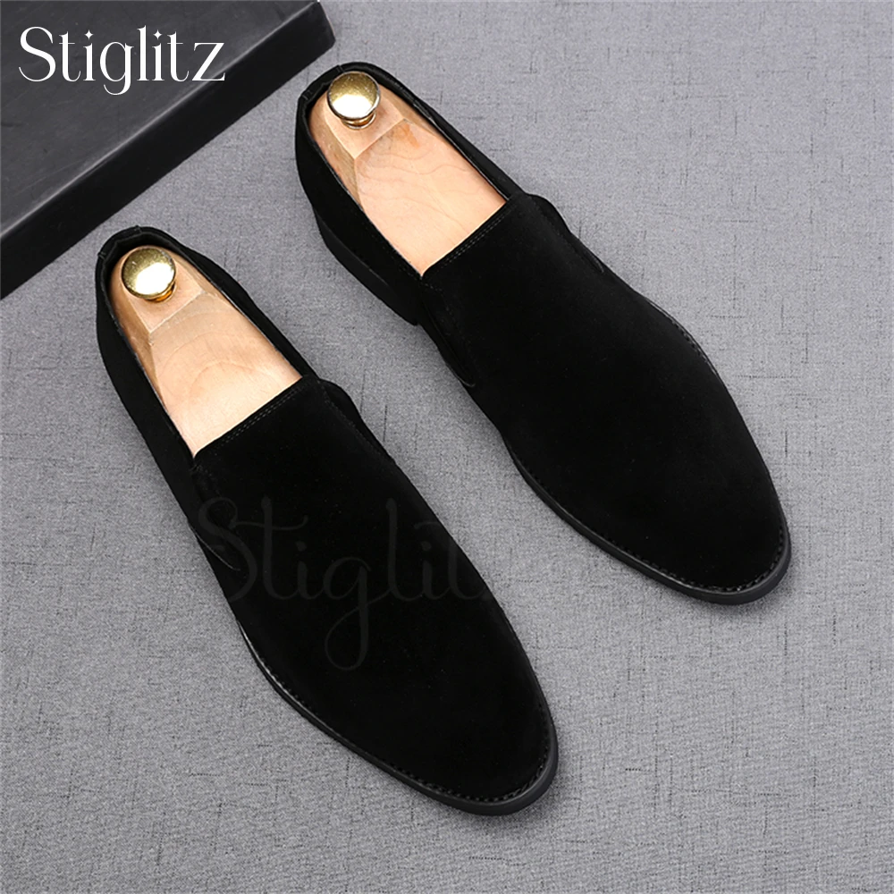 Black Suede Lace-Up Shoes for Men Concise Design Business Dress Shoes for Formal Occasions Handmade Wedding Banquet Oxford Shoes