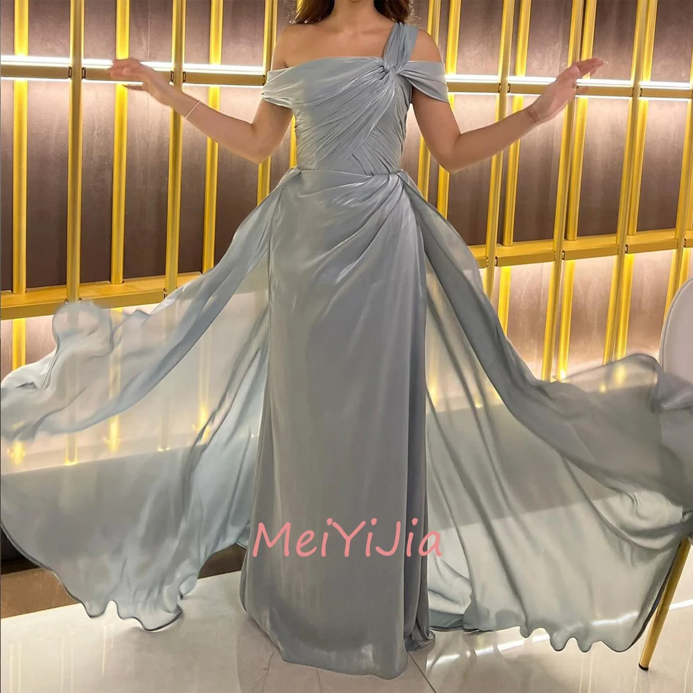 

MeiYiJia One-shoulder Sleeveless Simple Floor-Length Satin Ruffle Saudi Arabia Sexy Evening Birthday Club Outfits Summer 2024