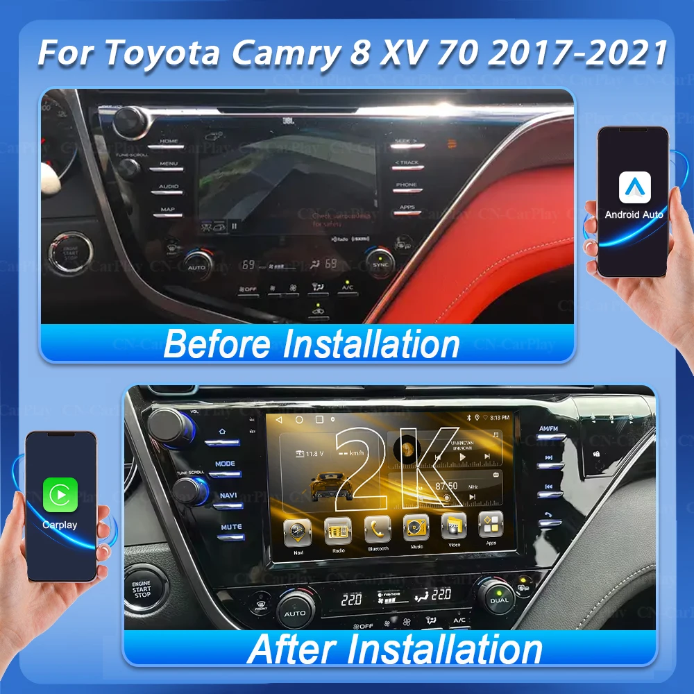 2K Android 16 For Toyota Camry 8 Xv 70 2017-2020 2021 Multimedia Stereo Head Unit Navigation Gps Auto Player Car Radio