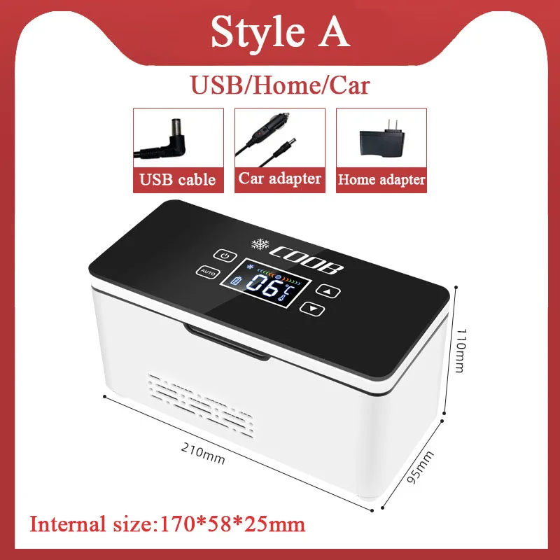 Car Portable Refrigerated Box Cool Box Cooler For Drug Growth Hormone Interferon Insulin USB Charging Thermostat Mini Fridge