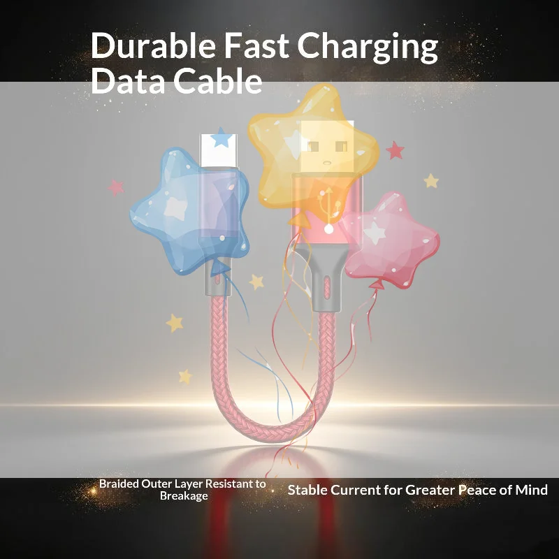 0.25M Short USB A To Type C Cable 3A Fast Charging Data Transfer Nylon Braided Cord For Power Bank Phone
