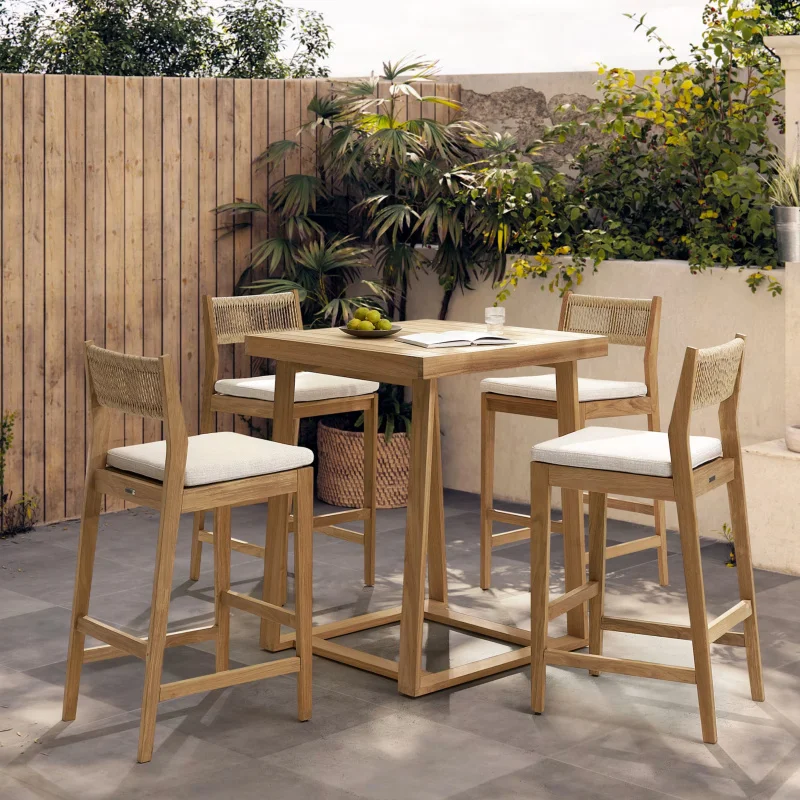 custom.Modern Durable Outdoor Patio Garden Cafe Bar Table Set Solid Teak Wood Rope Cushion Resistant Bar Furn
