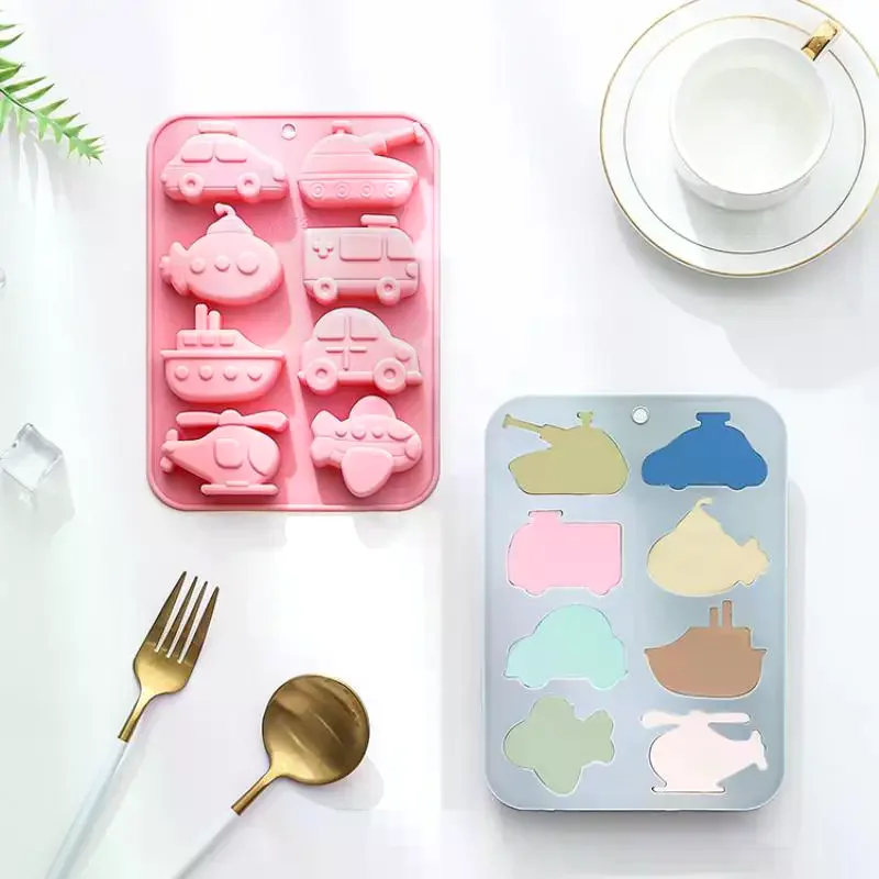 8 Cavity Transportation Theme Silicone Molds Car Airplane Ship Shaped Candy Mold Candy Chocolate Baking Accessories view 3