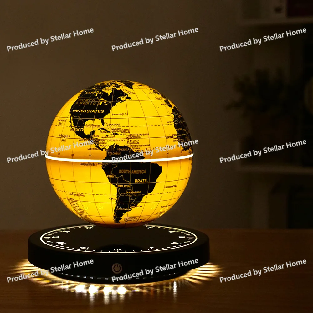Magnetic Levitation Globe Clock Base Golden Luminous Globe Colorful Atmosphere Night Light Technical Sense Ornament
