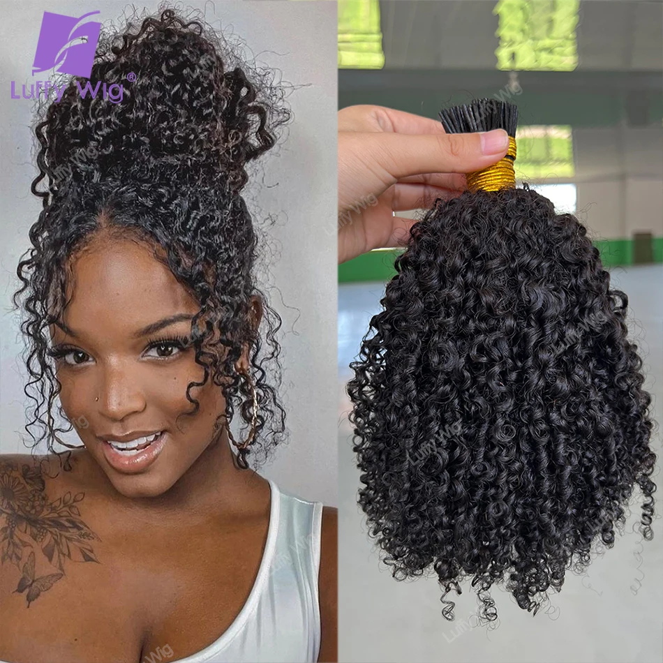 Afro Kinky Curly I Tip Hair Extensions Human Hair Real Mongolian Remy Fusion Hair Bundles I Tip Curly Human Hair For Black Women