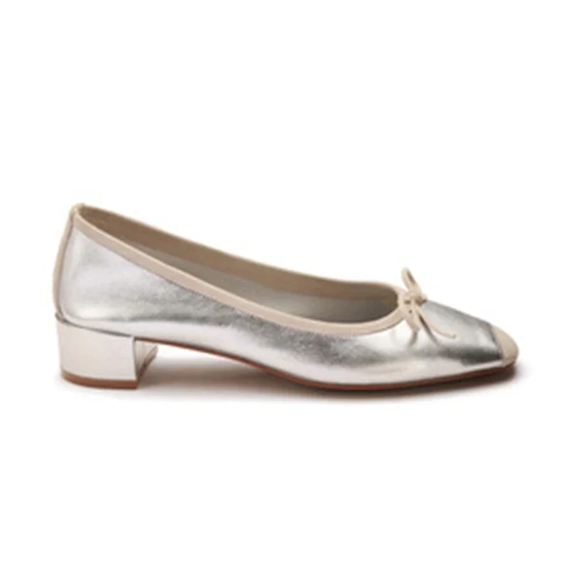 Fashion Design Silk Ballerinas Women Pumps Slip on Loafers Round Toe Square Heels Bowknot Casual Spring Autumn Shoes