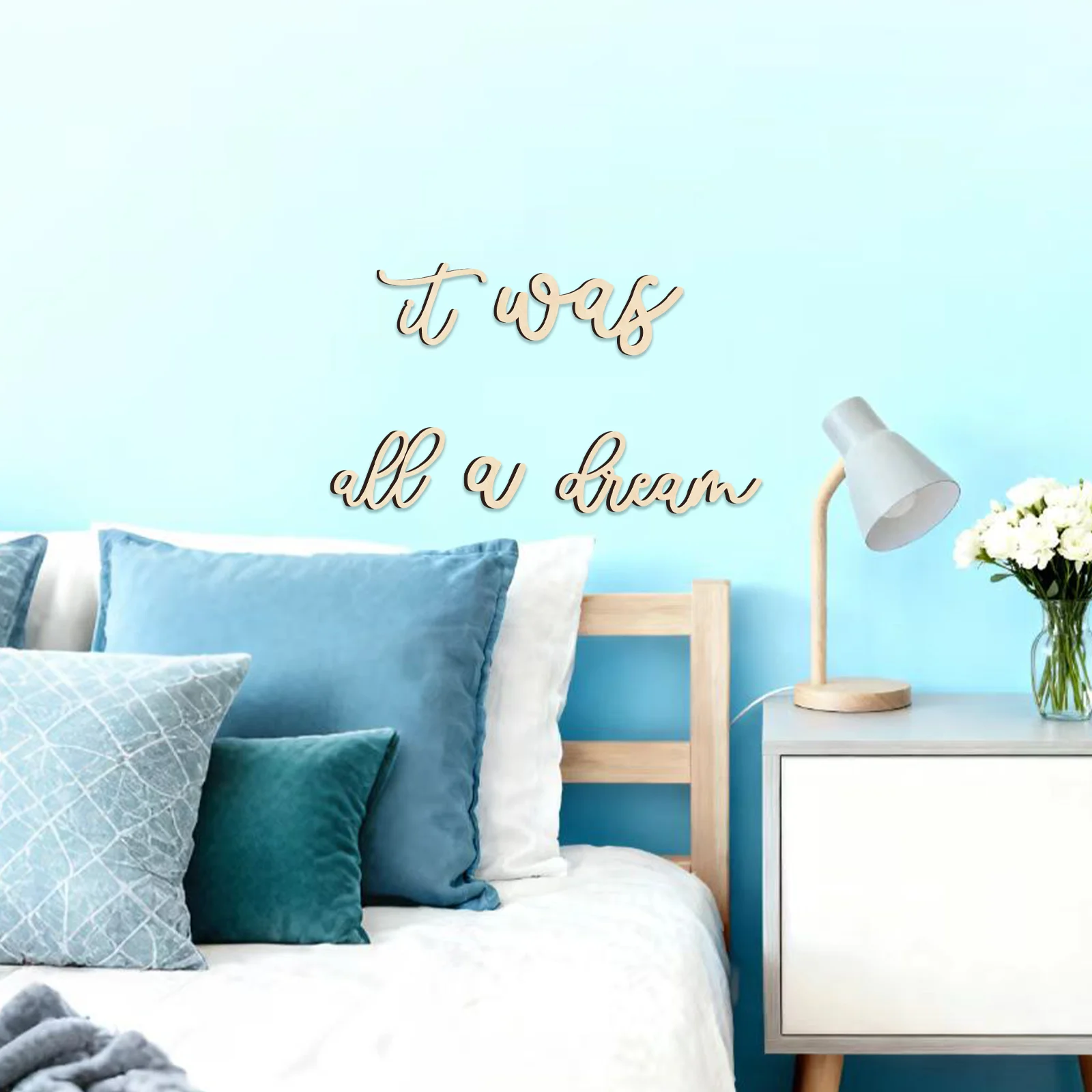 Dream Phrase Wooden Wall Decor Set - 5-Piece Natural Wood Sign, 11cm Height, Home Office Wall Art for Bedroom Living Room