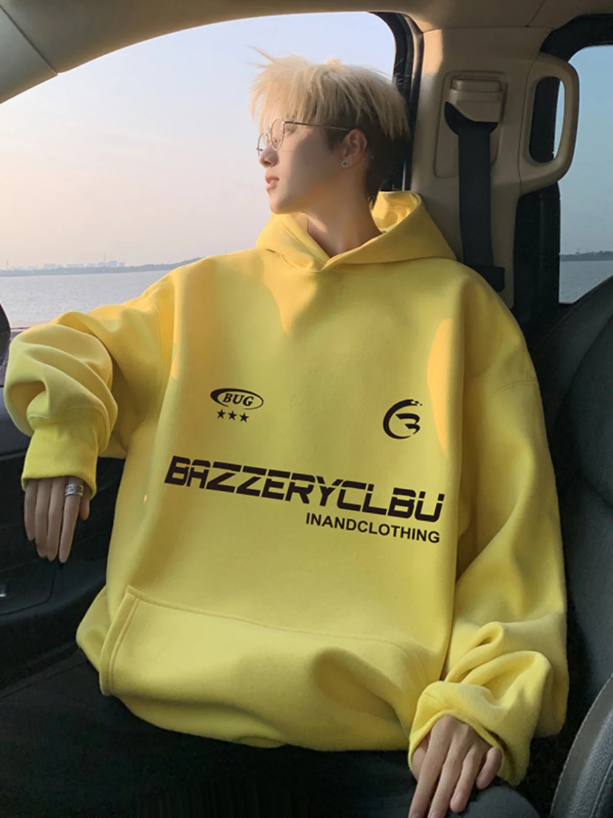 

Мужская толстовка с капюшоном лимонно-желтого цвета, весенне-осенняя, повседневная, свободного кроя, с принтом, модная, брендовая, Cleanfit Premium Feel Jaet