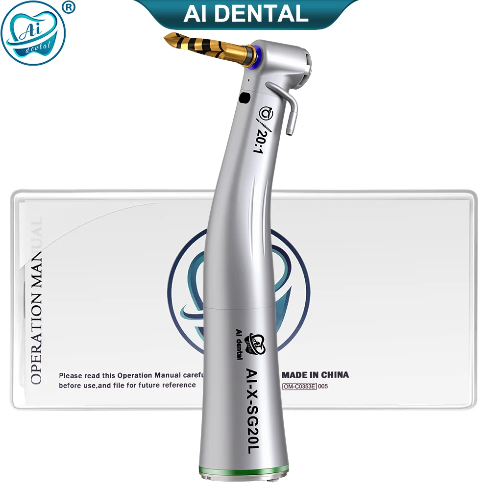 

AI-X-SG20L 20:1 Reduction Dental Implant Low Speed Contra Angle Handpiece E-Type Optic Single Water Spray with Max Torque:80Ncm