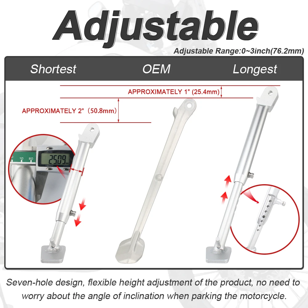Béquille de moto réglable, Support latéral de stationnement pour Yamaha Tenere 700 2019 2020 2021 2022 2023 2024