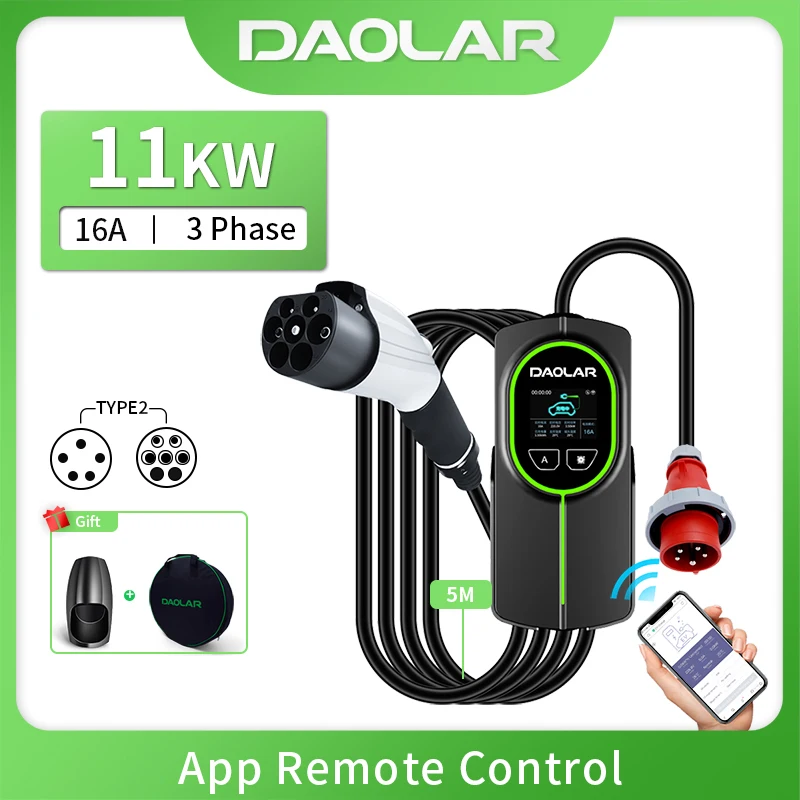 Daolar WIFI control 11KW EV Charger 3 Phase 16A Type 2 Electric Vehicle Charger with CEE plug PHEV EV Car Charging Station