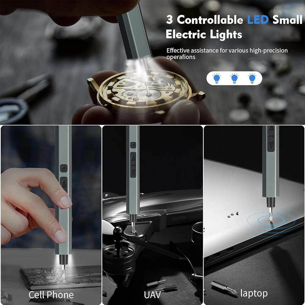 46-in-1 Electric Screwdriver Set Cordless Rechargeable with 40 Precision Bits 2-Speed Forward Reverse 3 LED Lights Lightweight