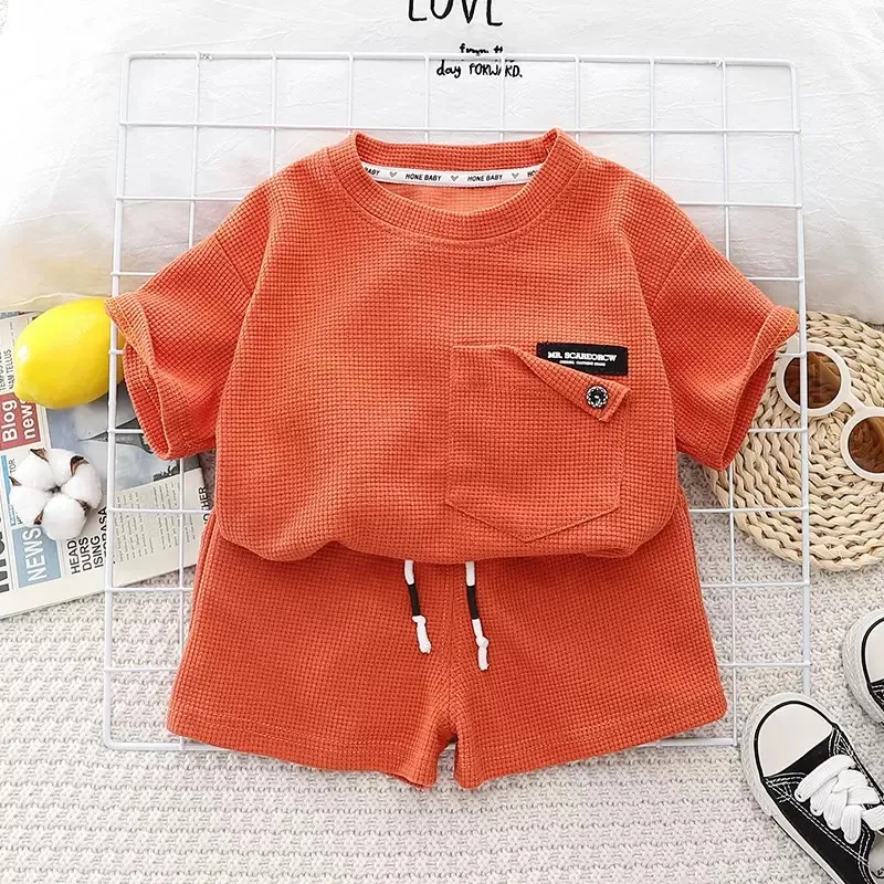 Summer Baby Boys Clothing Sets Kids Solid Short Sleeve T-Shirt + Shorts 2Pcs Suit for Boys Children Cotton Clothes Sport Outfits