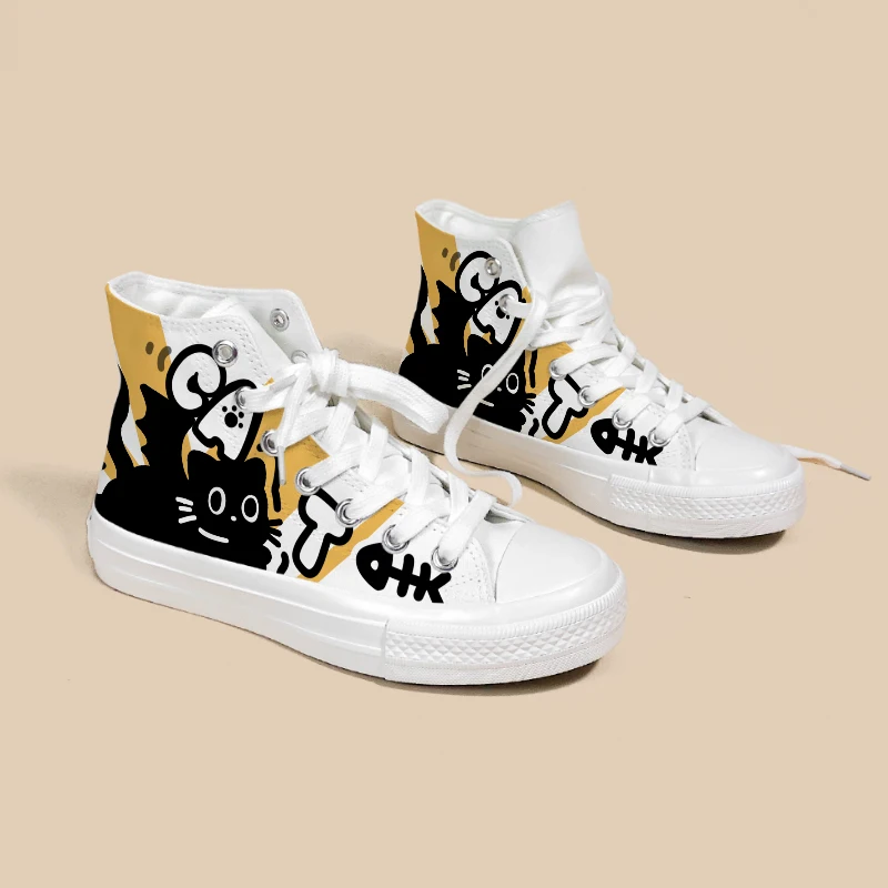 Amy and Michael Anime Cartoon Canvas Shoes Cute Girls Students High Top Casual Athletic Sneakers Female Woman Vulcanize Shoes