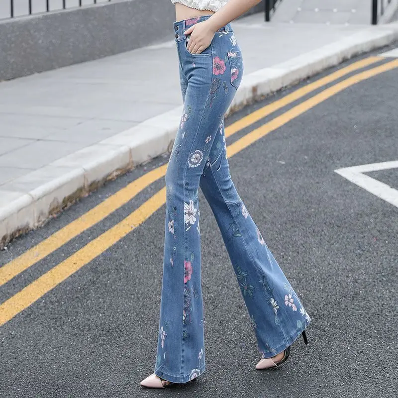 Imagem -05 - Jeans Solto Casual Bordado de Cintura Alta Feminino Jeans de Algodão Stretch Calças Lare até o Tornozelo Novidade para Primavera e Outono 2023