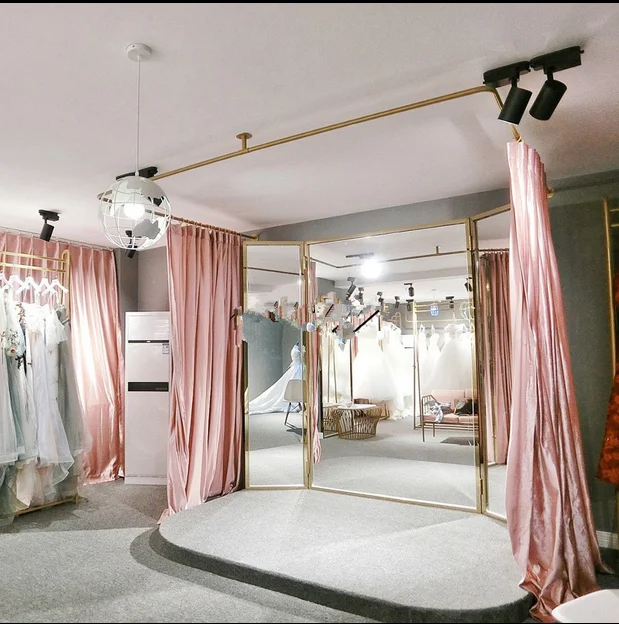 Wedding dress shop fitting ring display rack dressing room hanging rod custom clothing shop u-shaped curtain curtain hanging rod