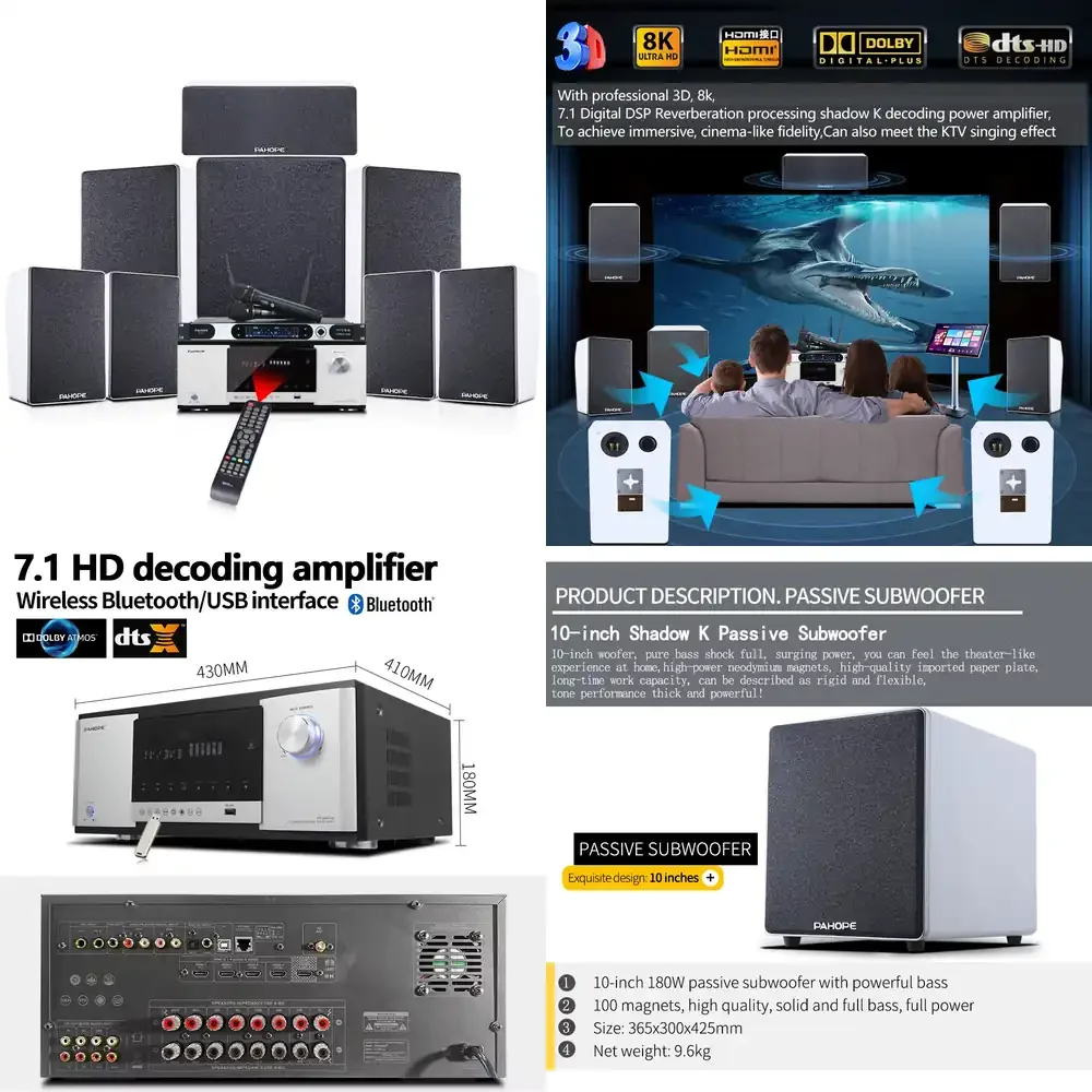 

Домашняя аудиосистема 7.1 DTS Surround для домашнего кинотеатра, настенная, деревянная, для караоке, HD 3D/8K, комплект акустики