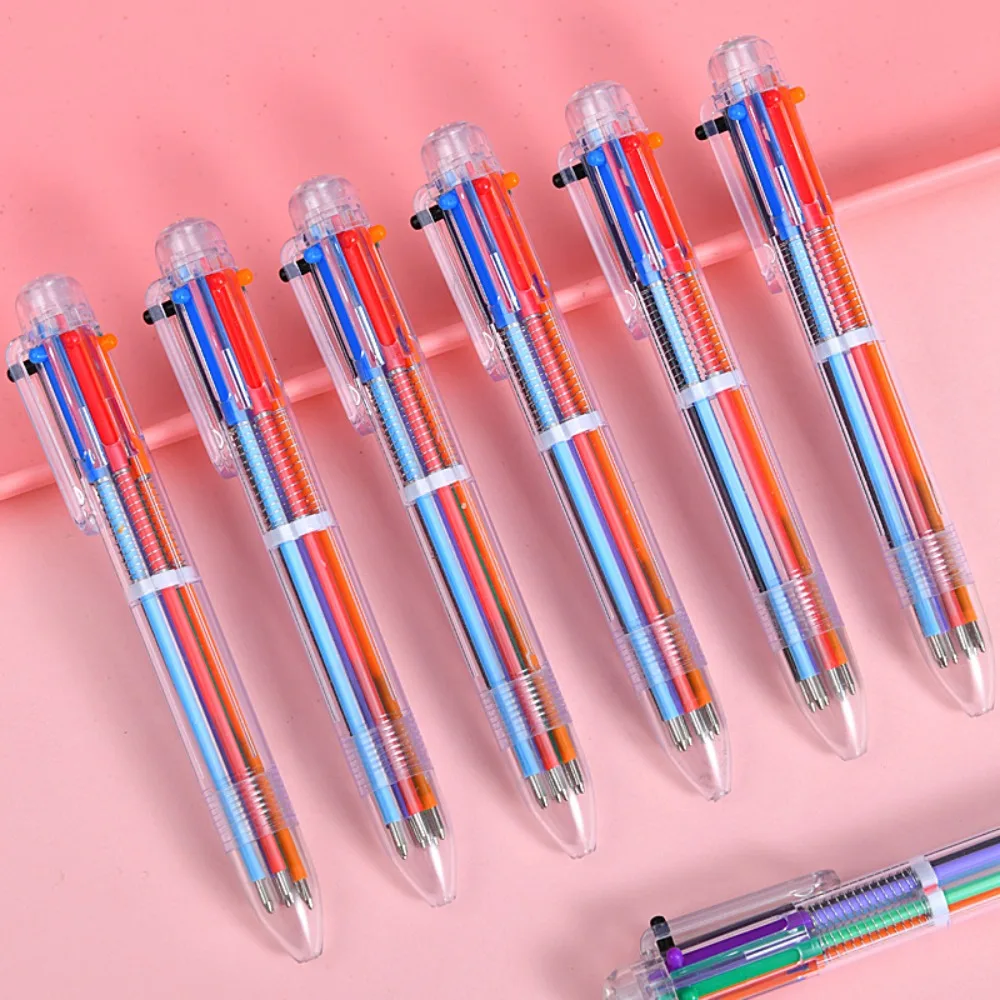 1-10PCS Colorful Ballpoint Pen 6 Color in1 Pen Multicolor Stationery