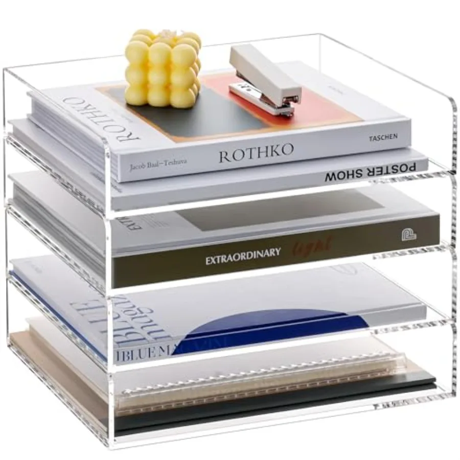 

4 Tier Paper Organizer for Desk, Acrylic Paper Tray, Clear Stackable Desk Organizer for Document, Office File, A4 Paper