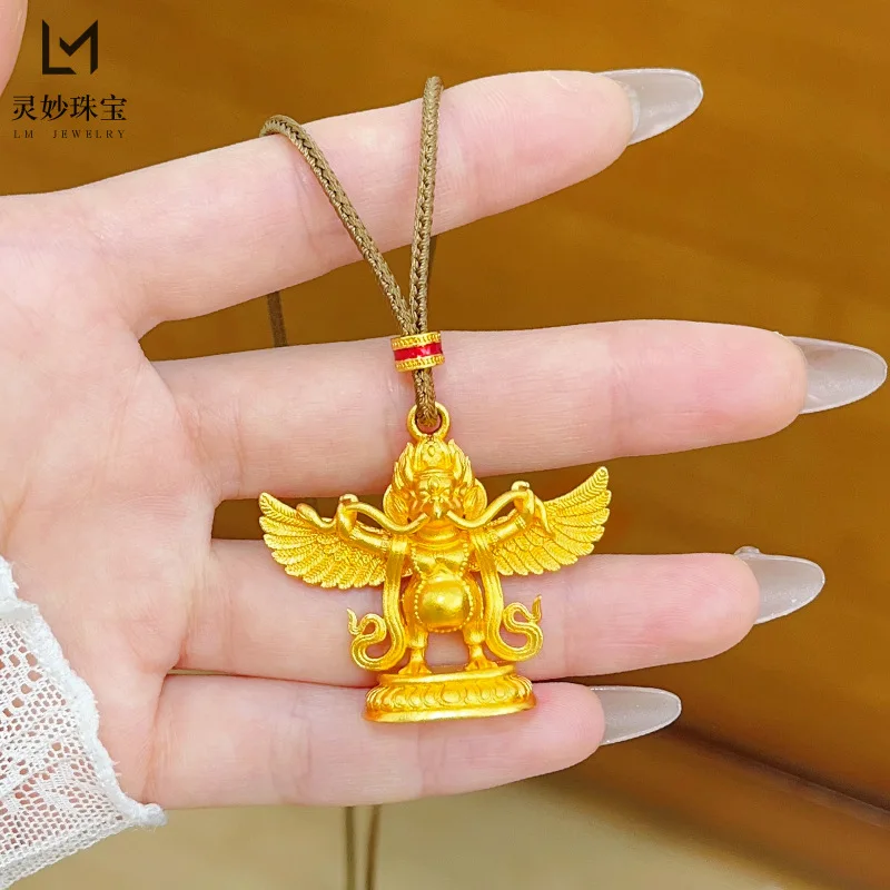 

9999 24K real gold pendant necklace for women Dapeng spreading wings sweater chain retro gift for girlfriend luxury jewelry
