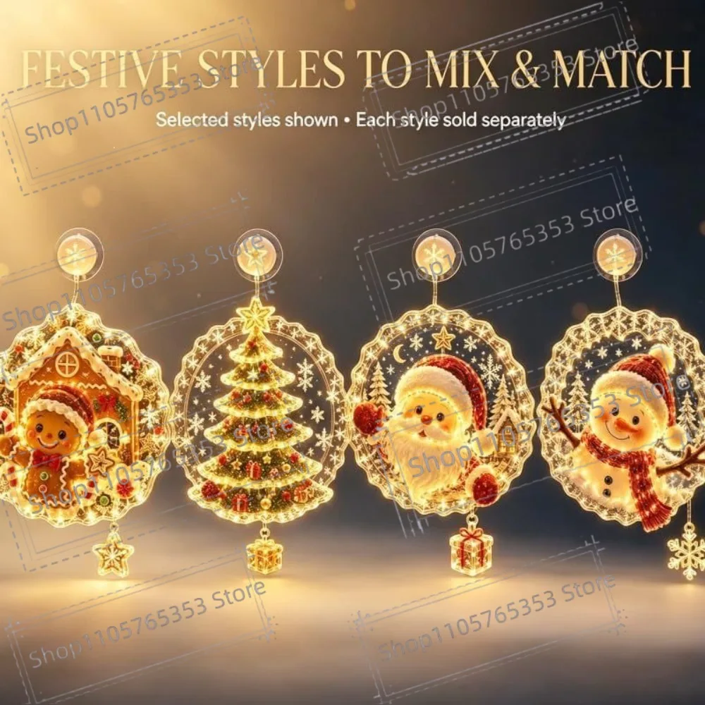 Christmas Suction Cup Window Light Santa Claus Elk Windows Decoration New Year Gift 2026 Christmas Suction Cup Lamp Decoration