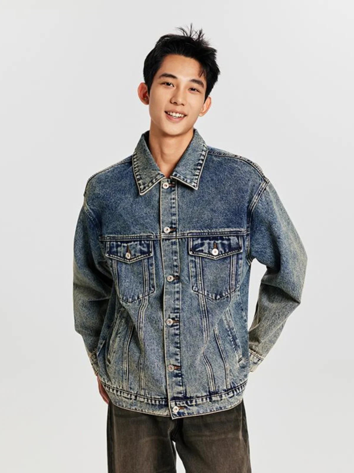 

Ретро джинсовая куртка мужская свободного кроя с множеством карманов, в стиле рабочей одежды, модная повседневная универсальная верхняя одежда, ветрозащитная, с длинными рукавами, молодежная, популярная