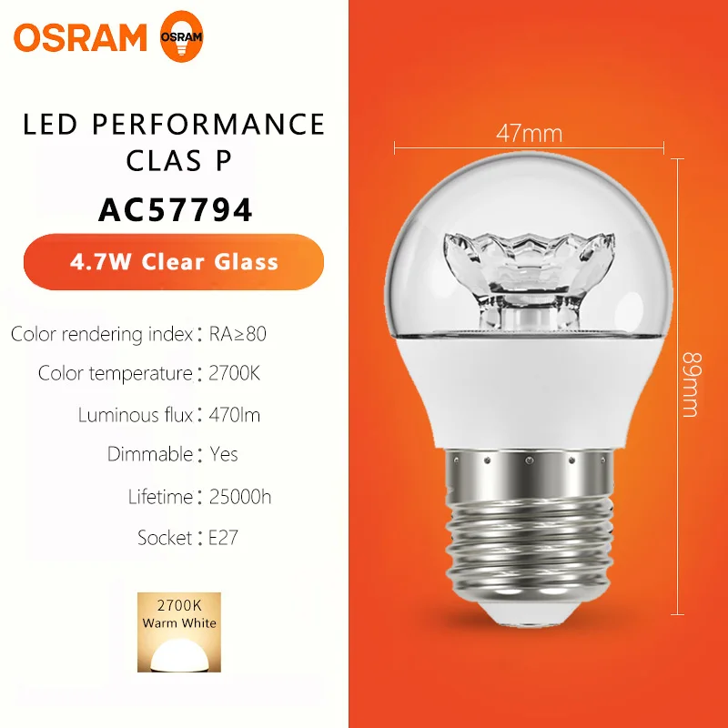 OSRAM LED PERFORMANCE Classic P Dimmable Bulb 220V 4.7W E27 2700K Energy Savings LED Indoor General Light CLP40