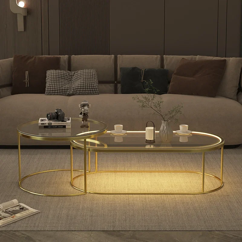 Light luxury tempered glass living room coffee table household apartment modern simple oval ins style Internet celebrity new min