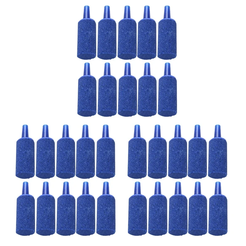 DT15 30 Pieces Fish Tank Mineral Bubbles Air Stone, Aquarium Oxygen Stone, Blue, 3.9x1.3cm, for Fish Tank