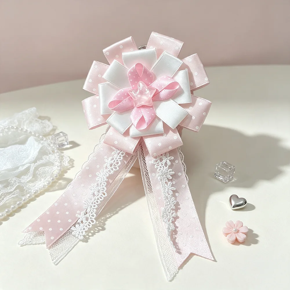 Kawaii Blue White Ribbon Bow Pin, Handmade Star Itabag Charm, Sweet Lolita Bag Accessory DIY Decorative Material Kit