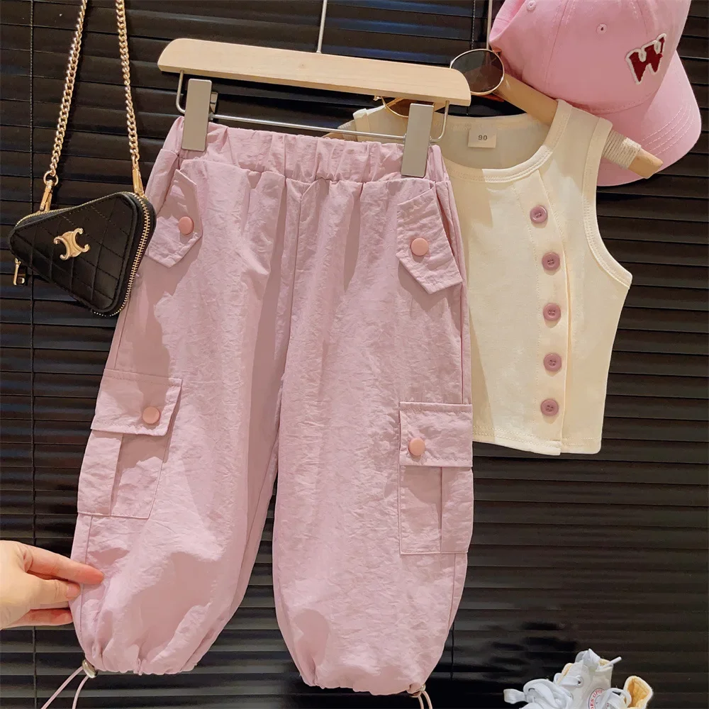 

Girls 2 Piece Outfits Kids Clothes Cute Cool Girl Crop Tops + Fashion Pants Summer Clothing Sets Girls clothes