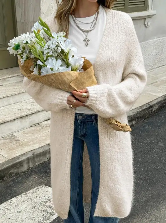 

2025 Autumn and Winter Vacation Solid Color Woolen Long Sleeved Jacket Sweater Women's Clothing