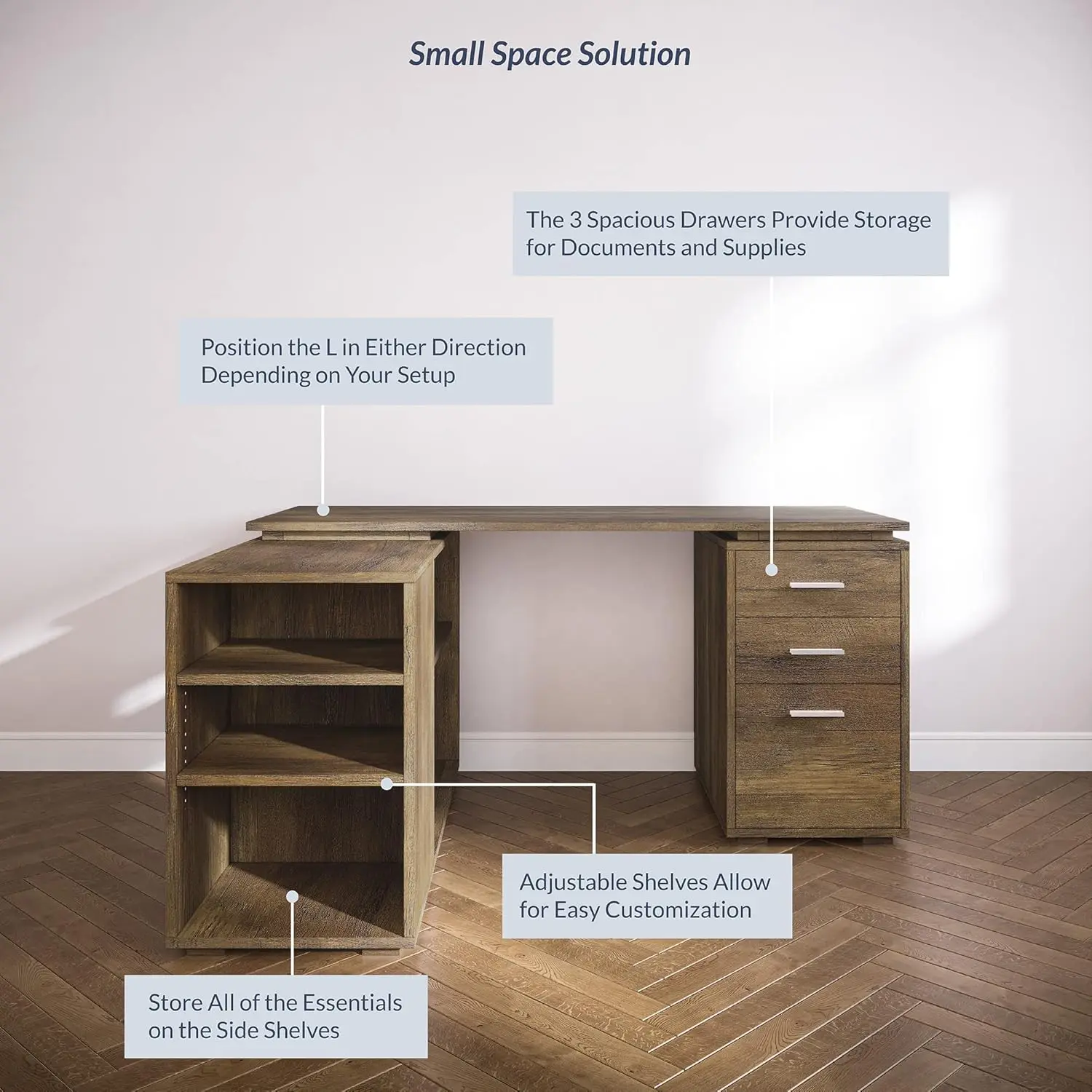 L Shaped Computer Desk, 60\u201d Study Writing Table Home Office Desk Morden Corner Workstation Setup with Adjustable Storage Sh