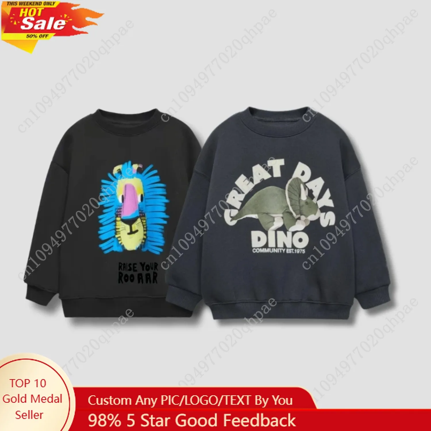 

2025 New Print Animals Children's Sweatshirt Tops Long Sleeve Crewneck Kids Clothes Hoodie Loose Fashion Boy's Autumn Clothing