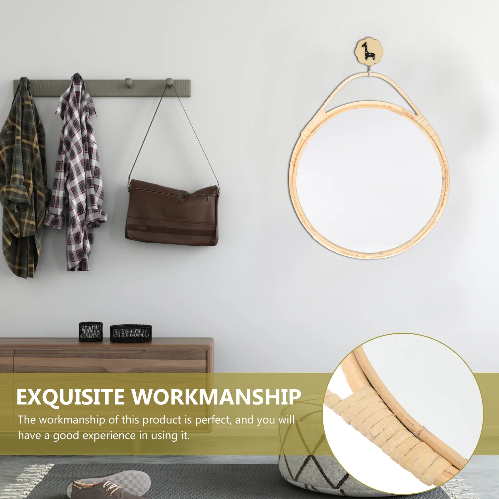 

Rattan Mirror Practical Handwoven Large Round Bathroom Vanity Wall Hanging Makeup Mirror Rattan Mirrors for Wall