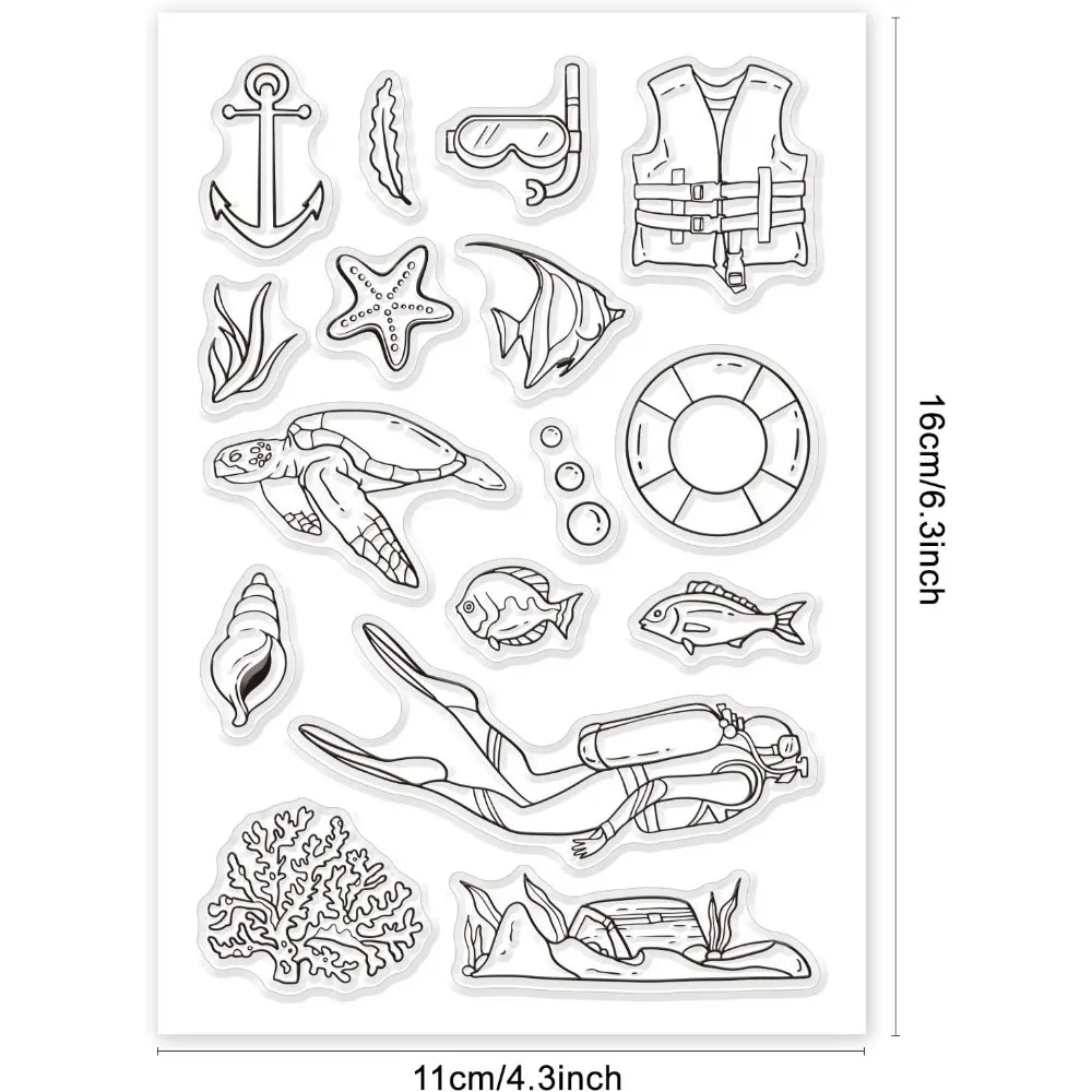 Ocean World Diving Clear Stamps Silicone Stamp Transparent Stamp for Card Making Decoration and DIY Scrapbooking