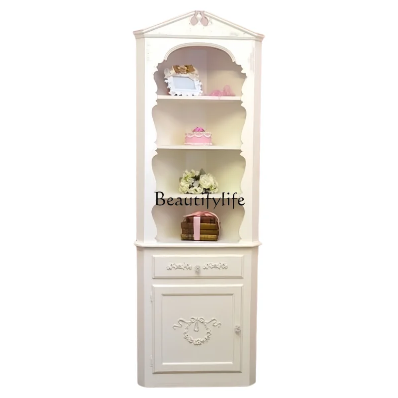 

French retro solid wood living room bedroom corner triangular cabinet floor locker