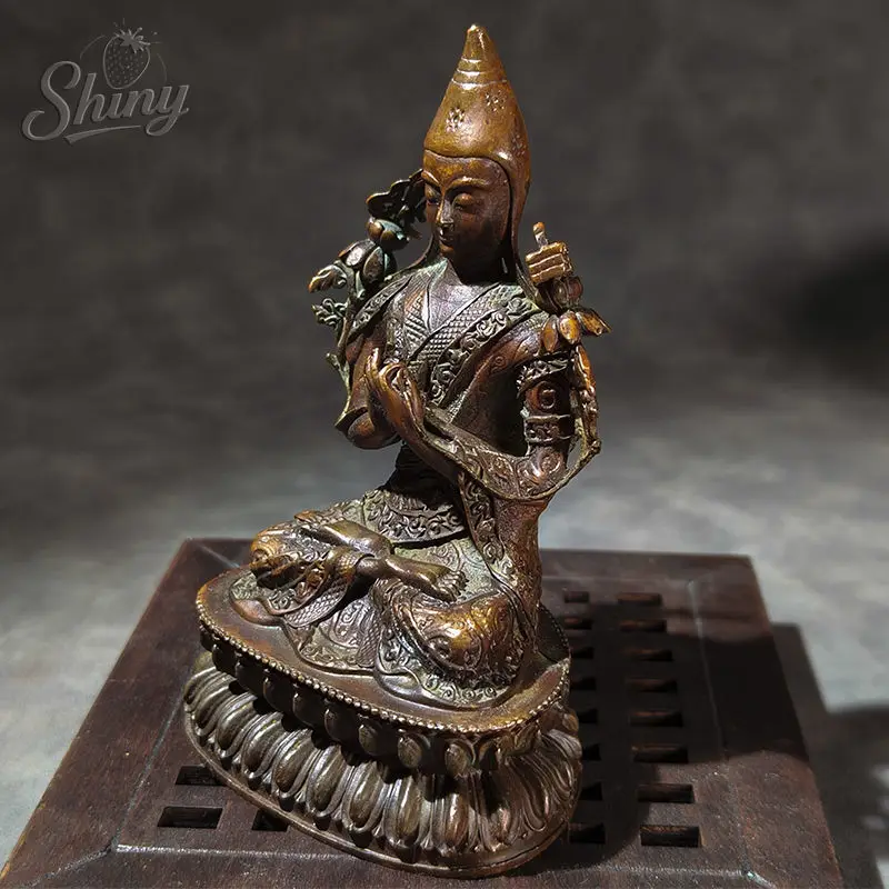 Antique Tibetan Tsongkhapa‌ Buddha Statue Hand-carved Bronze Ornaments Retro Fengshui Prayers Offerings Sculptures