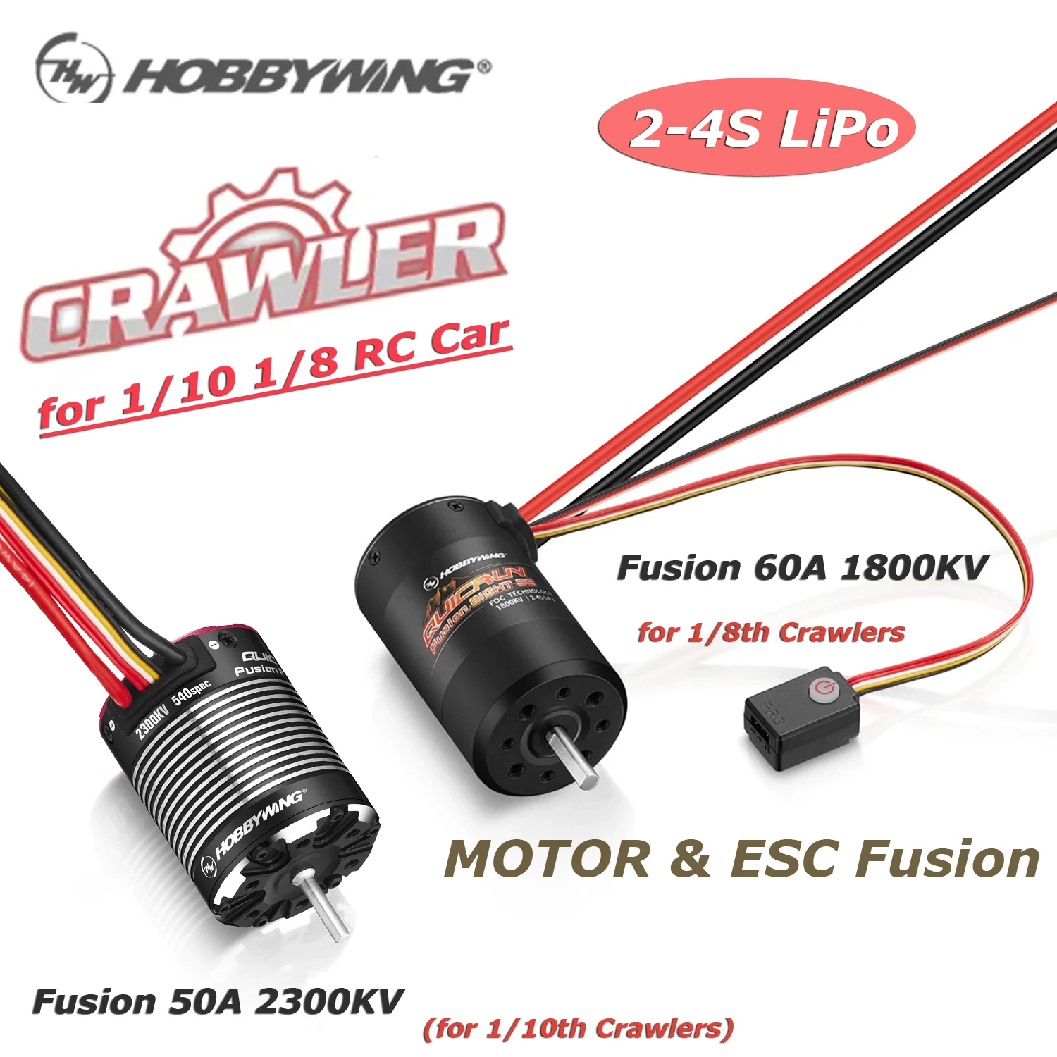 Hobbywing QuicRun Fusion 2-in-1 Waterproof 50A 2300KV/ 60A 1800KV 2-4S Brushless Power For 1/10 1/8 RC Car Crawler Climbing