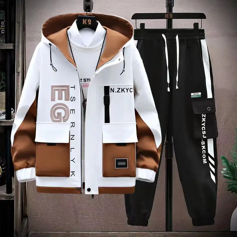 Set Men\'s New Spring Autumn Casual Hooded Jacket Patchwork Warm Coats Male High Quality Clothing Size 4XL Drop Shipping