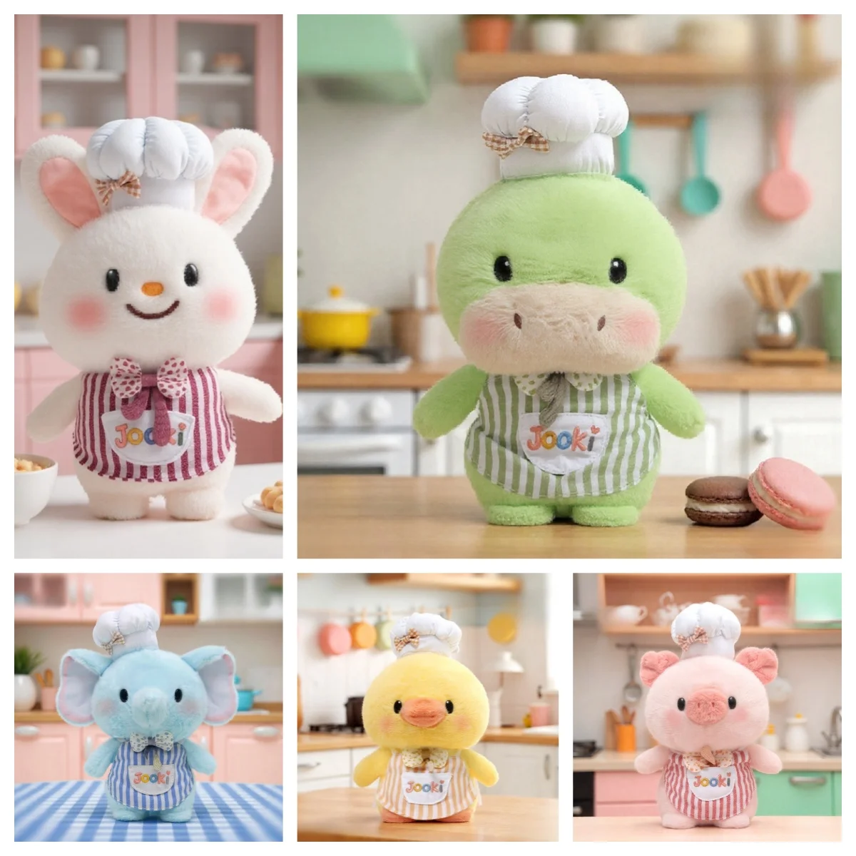 

Happy Chef Animal Party Plush Toys Stuffed Cartoon Piggy Rabbit Duck Elephant Dinosaur Doll Lovely Desktop Pets Kids Gift
