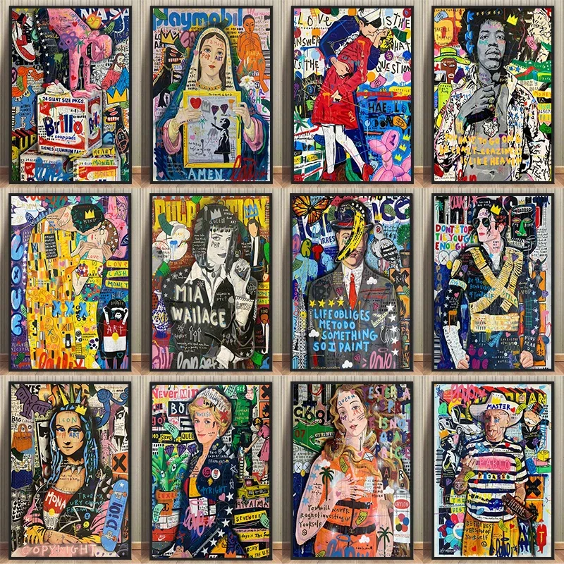 Affiches de Graffiti de Portraits d'Artistes Célèbres, Impressions d'Art Pop de Chanteurs Star, Peintures sur Toile, Tableaux Muraux Street Art pour Décoration de Salon