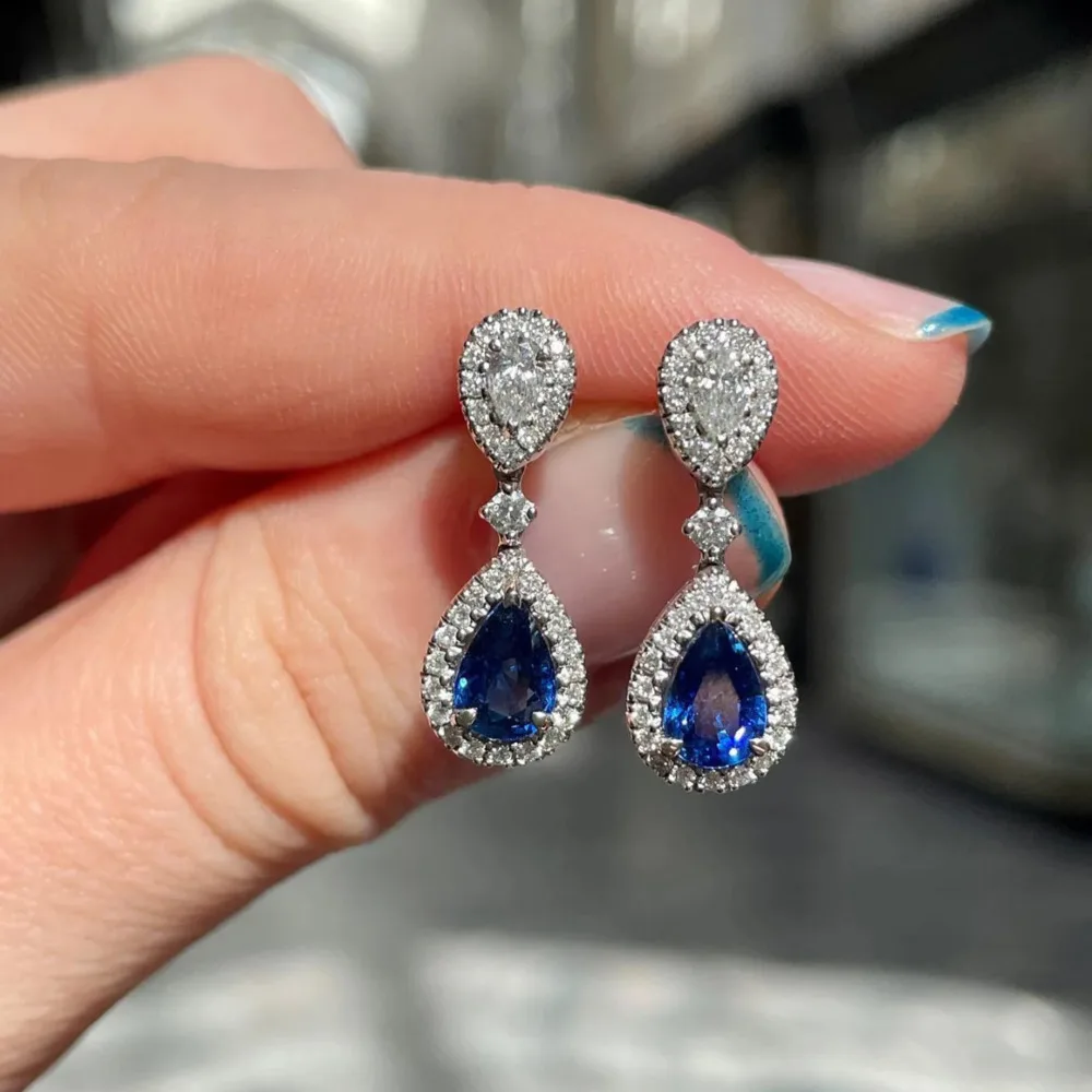 WOSIKATE Luxury Super Sparkle Royal Blue Zirconia Gemstone Earrings For Women 925 Silver Jewellery Fashion Earrings Accessories