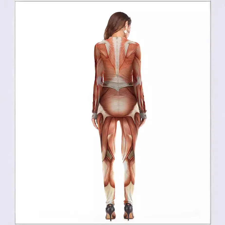 

New European And American Stage Performance Costume Funny Dress Realistic Human Body Structure And Tissue Printed Jumpsuit